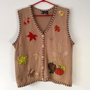 90s vintage fall autumn nature halloween pumpkin novelty ugly knit sweater vest